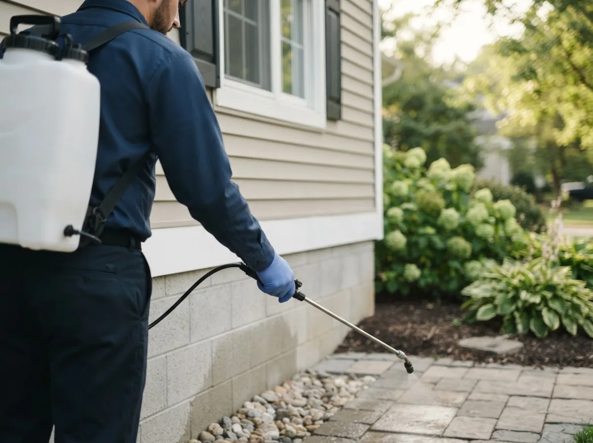 Pest control technician inspecting a home in Big Flat, AR